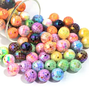 SOJI 16mm Shiny AB Color Acrylic Faceted Bead Disco Bubble Gum Beads DIY Mobile Phone Chain Car Hanging Accessories