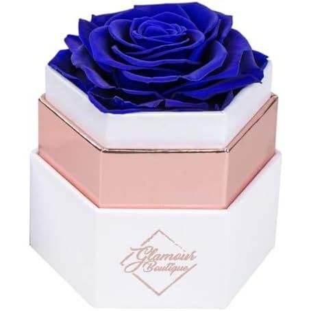 กล่องดอกกุหลาบขาวเดี่ยวสีน้ำเงิน