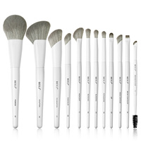 Neu eingetroffen: Umweltfreundliches Make-up-Pinselset mit Holzgriff, 12-teilig, aus synthetischem Maisseidenhaar, luxuriös, vegan, professionell, mit Halter, weiß