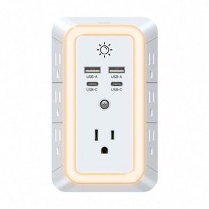7 Extender di uscita e 4 porte USB 3 altalena adattatore a parete lato estensore di presa di protezione sovratensione, Splitter a presa multipla - Product Image 1