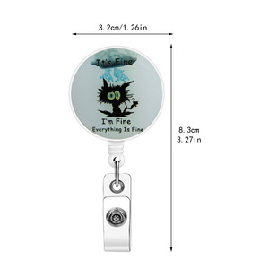 Black cat-shaped epoxy resin easy-pull <b>buckle</b> round with back <b>clip</b>, retractable easy-pull ID card <b>buckle</b>/keychain. - Product Image 5