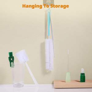 5 Pack 5-in-1 Plastic Bottle <b>Brush</b> Set 15" <b>Long</b> <b>Handle</b> Removable Nipple Detail <b>Brushes</b> for Water Bottles/Cups - Product Image 6