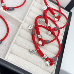 999 Pure Silver Fortune Red <b>Rope</b> <b>Bracelet</b> For Women Gift With Charm And Bell - Product Image 3