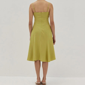 Nuevo Estilo de Vestido Elegante Verde con Tirantes para Mujer, Vestido Largo Informal de Rayón y Lino al por Mayor para Mujer - Product Image 5
