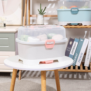 กล่องเก็บขวดนมเด็ก ทรงสี่เหลี่ยมขนาดใหญ่ มีฝาปิด พกพาสะดวก ระบายน้ำได้ สำหรับเด็กอายุ 0-12 เดือน สีชมพู สีฟ้า สีเทา - Product Image 1