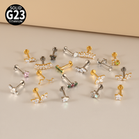 Getta ASTM-F136 G23 Titane plaqué or, Zircon mode, Piercing lèvre à filetage interne en forme de T, Bijoux en vrac assortis