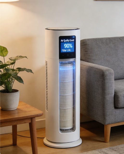 Smart Wi-Fi Connected USB-Powered Air Purifier IP68 Waterproofing Advanced HEPA Filtration System LCD Display Remote Control