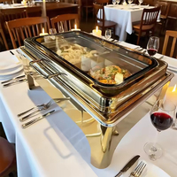 Groothandel 9l Goud Rechthoekige Voedselwarmer Roestvrijstalen Klapschuurschaal Met Zichtbaar Glazen Deksel Voor Restaurants