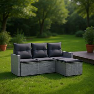 Conjunto de Sofá Modular de Jardín en Ratán PE Gris con Cojines de Espuma de Alta Densidad, Muebles de Exterior de Diseño Contemporáneo - Product Image 2