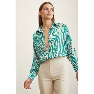 Camisa de Satén con Estampado de Cebra para Mujer, Verde, con Botones, Blusa Informal para Uso Diario - Product Image 5