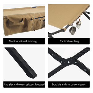 Lit de camping pliable compact ultraléger en métal inclinable de haute qualité avec poche latérale en acier - Product Image 3