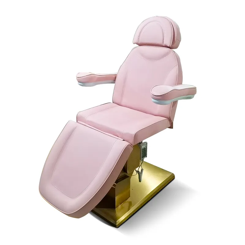Роскошная мебель для салона красоты 3 мотора Золотая физиотерапевтическая спа-кровать для лица Электрический розовый массажный стол