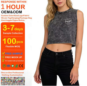 Camiseta sin mangas de algodón con cuello redondo, estilo vintage, de alta calidad, con logotipo personalizado impreso, para mujer, lavada al ácido, estilo crop top, venta al por mayor. - Product Image 1