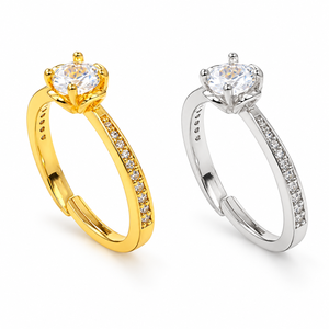 Anello di Fidanzamento Classico con Zirconia Cubica, Fascia Regolabile in Lega, Gioiello Unisex alla Moda - Product Image 1