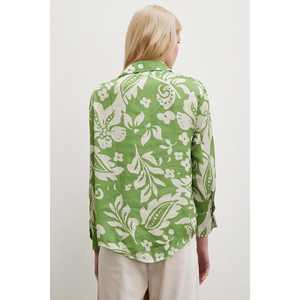 Chemise en satin vert à fleurs pour femmes, boutonnée, décontractée, pour tous les jours - Product Image 3