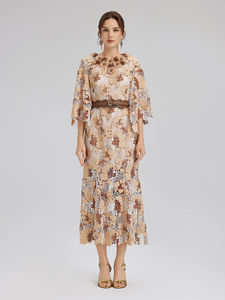 <span class=keywords><strong>Robe</strong></span> Midi <span class=keywords><strong>Femme</strong></span> 2026 Caramel en Dentelle Florale 3D, Col Rond, Manches Cape, Ceinturée, Moulante, pour Soirée Formelle et <span class=keywords><strong>Cocktail</strong></span> - Product Image 5