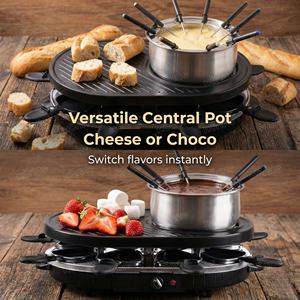 Grill électrique <span class=keywords><strong>de</strong></span> table 2 en 1, <span class=keywords><strong>raclette</strong></span>, barbecue d'intérieur antiadhésif pour 8 personnes, idéal pour <span class=keywords><strong>la</strong></span> <span class=keywords><strong>fondue</strong></span> au fromage et au chocolat - Product Image 2