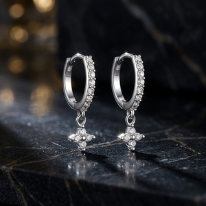 Pendientes de Aro Románticos con Flores y Piedras de Moissanita, Plata 925 con Baño de Rodio, Joyería de Boda para Mujer - Product Image 2