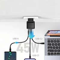Pengisi Daya Ponsel Anti Api Khusus 45W GaN III USB-C/USB-A Pengisi Daya Cepat 3-Port PPS PD Ringkas untuk Laptop & Perangkat