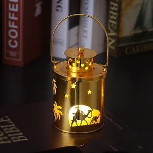 Ramadan Metal <b>Small</b> Lantern <b>Candle</b> Decoration Lights Holiday Christmas Decor Gold Iron Hollowed Lamp Lanterns with LED - Product Image 4