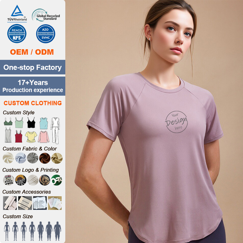Custom Premium Yoga Wear Women Thin Sports Short Sleeve Top Professional Running Quick Dry Loose Cover Tee Summer Breathable