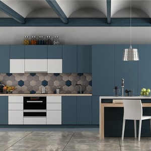 Shaker-Stil Amerikanische Zeitgenössische Melamin-Modulküchen-Organizer mit Laminat-Finish, Maßgefertigte Marmor-Harz-Optik - Product Image 5