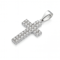 Colgante de Cruz Religioso Hecho a Mano en Oro Blanco de 14K con Circonita Cúbica AAA para Mujer