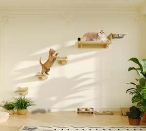 Benutzer definierte Katzen wandre gale Holz möbel mit 3 Schritten Klettern Katzen futter regal mit 2 Katzenfutter schalen Feeder Bett Wand montage - Product Image 4