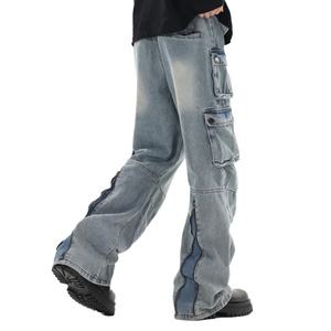 Prix de gros, logo personnalisé, style unisexe, streetwear, jean cargo à fermeture éclair superposé - Product Image 3