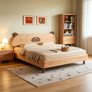 Minimalist Birch Wood Queen Bed <b>Frame</b> with Storage Drawers and Plywood Panel Design - Product Image 4