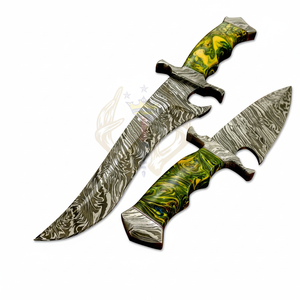 Cuchillo Bowie de acero de Damasco hecho a mano personalizado-Cuchillo de caza profesional con Funda de cuero, agarre ergonómico de resina, regalo ideal - Product Image 1