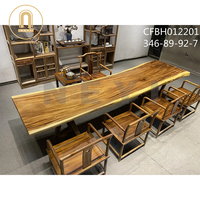 Table à manger de luxe en bois de noyer massif pour salon, chambre, hôpital, bureau, usage extérieur avec plateau en bois massif à bords naturels