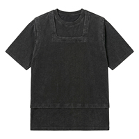 T-shirt graphique personnalisé en coton 100% lourd délavé TOPSHOW pour homme, style vintage, double couche, coupe courte