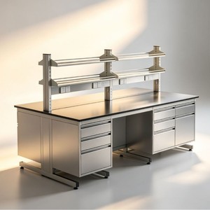 Stainless Steel Laboratory Workbench With Reagent Rack <b>6</b> <b>Drawers</b> Industrial Design For School Lab Use - Product Image 1