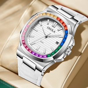 Montres <span class=keywords><strong>pour</strong></span> hommes ONOLA Mode Arc-en-ciel Diamant glacé Étanche Bracelet en cuir <span class=keywords><strong>Homme</strong></span> d'affaires Horloge Nouvelle conception classique de luxe <span class=keywords><strong>Montre</strong></span> à quartz - Product Image 1