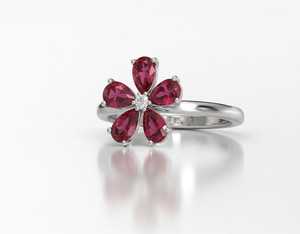 แหวนดอกไม้ประดับเพชรธรรมชาติและพลอยธรรมชาติทองคำขาว 14KT - Product Image 2