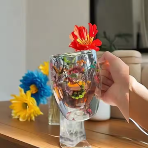 Hoa Khô cốc đơn giản chịu nhiệt đôi tường Cốc thủy tinh in xu hướng thủy tinh borosilicate cao trà cà phê ly drinkware - Product Image 2