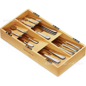 Bamboo Cutlery <b>Storage</b> <b>Box</b> Rectangular <b>Kitchen</b> Drawer Organizer For Knives Forks Spoons SpaceAid - Product Image 1
