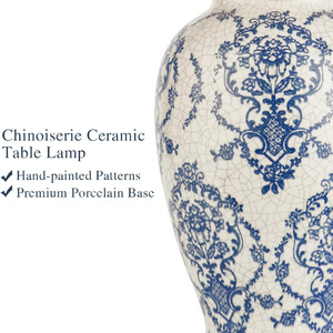 Jingdezhen Ceramic Table Lamp Blue White Pattern E27 LED Light Source For Living Room Bedroom <b>Study</b> <b>Desk</b> Decor - Product Image 4