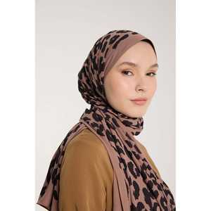 Coffee Brown Leopard Print <b>Scarf</b> with Pure Tone Modest Dress Accessory in <b>Black</b> - Product Image 4