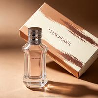 Nouveauté - Flacon de parfum en verre transparent de forme spéciale 50 ml avec boîte, couvercle argenté personnalisable, impression sérigraphique, boîte personnalisée