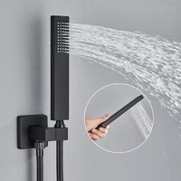 Ensemble de robinet de douche mural à effet pluie noir, système de cascade pour salle de bain, robinet de douche pour salle de bain, ensemble de douche encastré