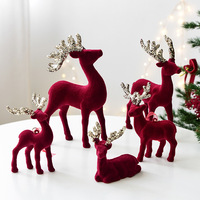 Ornement de table suspendu en forme de renne de Noël Nuchi de haute qualité, pailleté, bordeaux, en plastique, étanche, à piles, blanc chaud