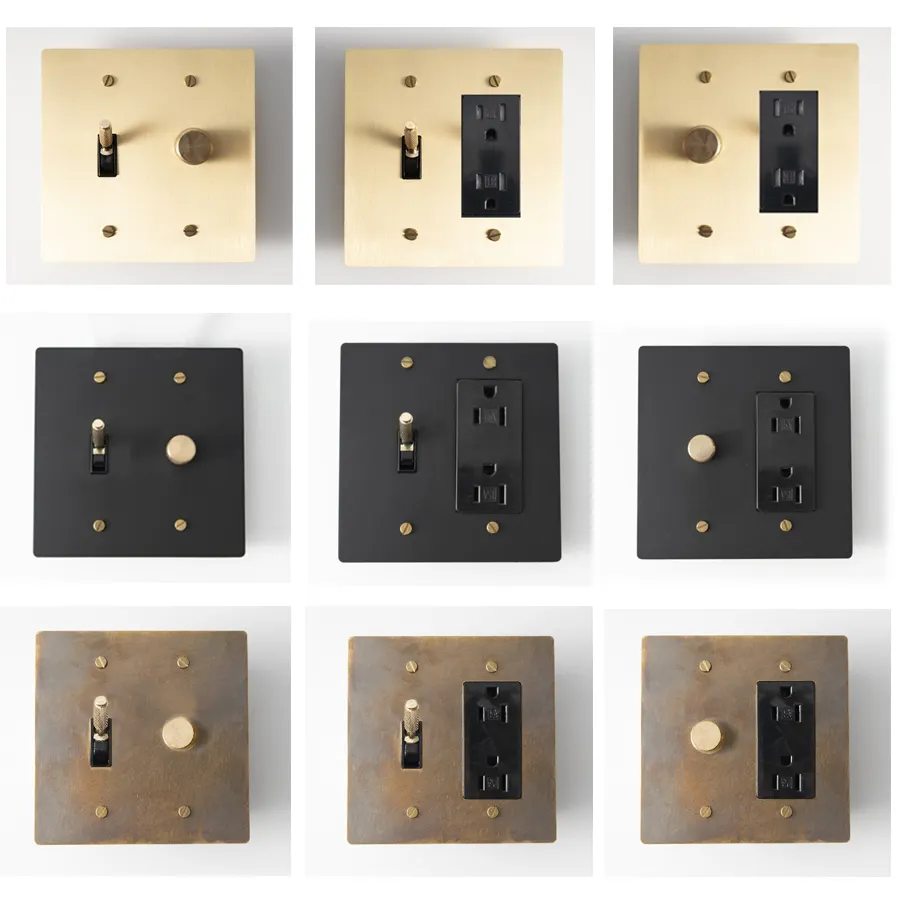 Customized Golden Black Retro Bronze SS Plate 30 Days Brass Knulred Toggle 110V American Standard Wall Switch Socket