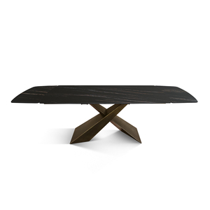 Extendable Ceramic Dining <b>Table</b> 180x90 <b>Matt</b> Golden Nero Bronze X Legs Internal Use - Product Image 5