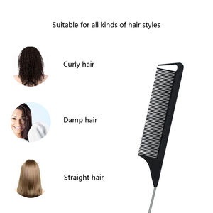 Glowayプロフェッショナルサロンドレッシングツールカスタムブラック耐熱ティージングコームピンテールステンレス鋼カーボンコーム - Product Image 3