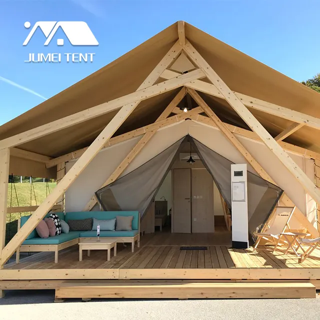Dört pencere güçlü ahşap yapı lüks Glamping Safari çadırı satılık
