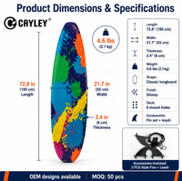 Planche de surf longboard Color Splatter complète avec ailerons et leash de sécurité, planche de surf personnalisée OEM pour la vente en gros