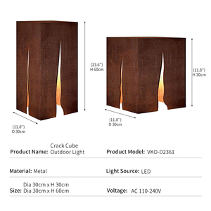 Lámpara de Jardín Moderna para Exteriores, Metálica, Impermeable IP65, para Villa, Patio, Estilo Industrial Retro, Arquitectónica, Tipo Cubo - Product Image 2