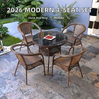 Ensemble table et chaises de patio en rotin portable 4 places, style moderne et minimaliste 2026, avec petite table basse pour balcon et café
